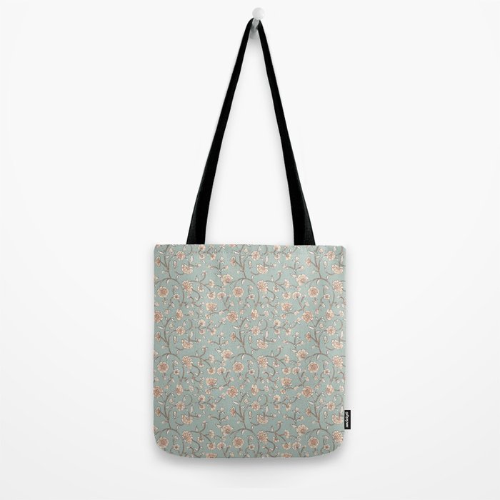 Ditsy Trailing Block Print Floral - Light Sage Green Tote Bag Gallery Image 2