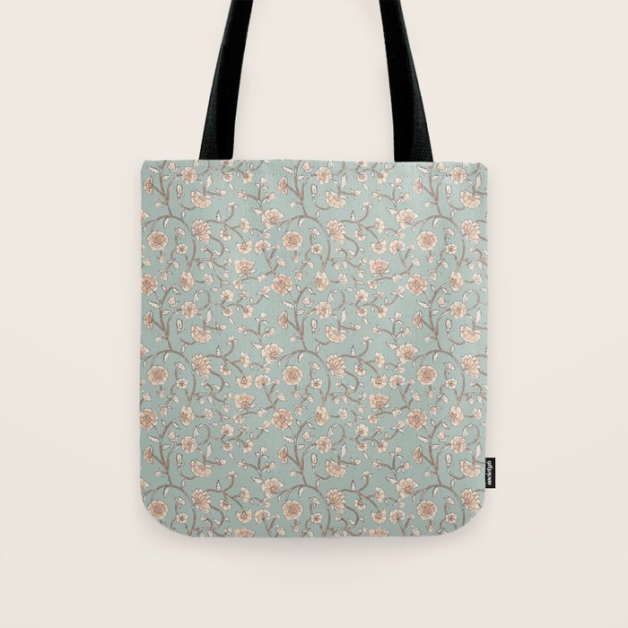 Ditsy Trailing Block Print Floral - Light Sage Green Tote Bag Gallery Image 1