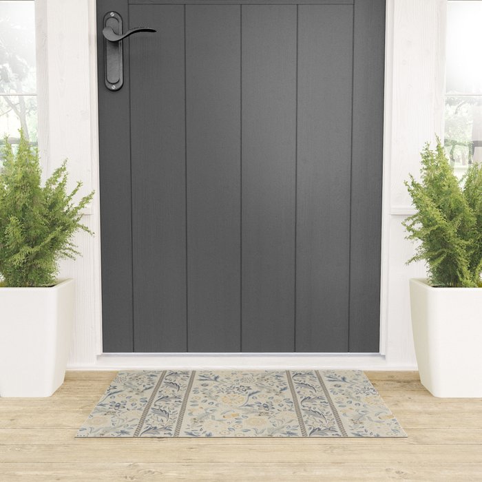 William Morris Vintage Wilhelmina Weave Lethaby Pale Blue Indigo Welcome Mat Gallery Image 3