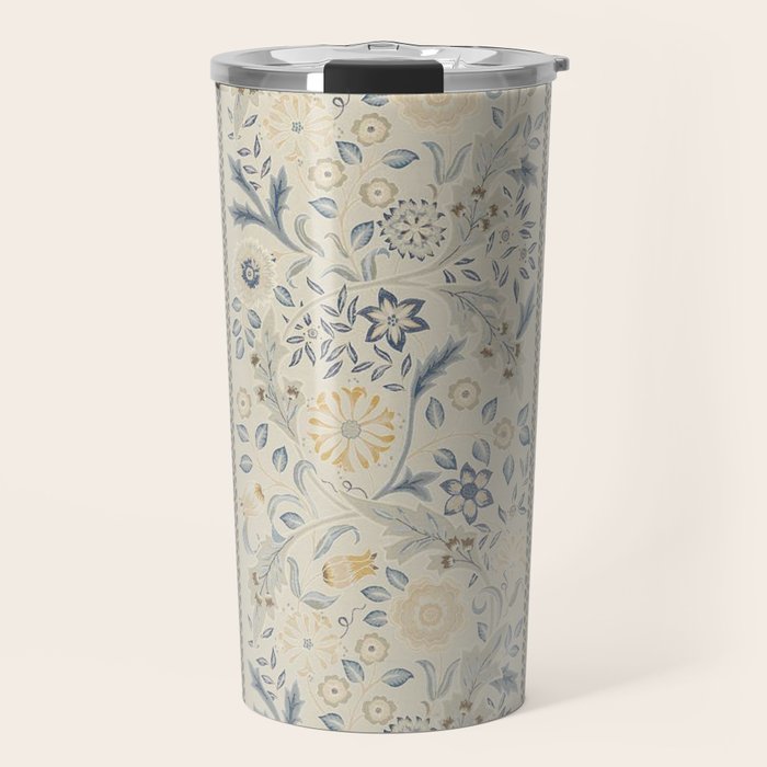 William Morris Vintage Wilhelmina Weave Lethaby Pale Blue Indigo Travel Mug Gallery Image 1