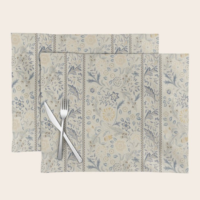 William Morris Vintage Wilhelmina Weave Lethaby Pale Blue Indigo Placemat Gallery Image 1