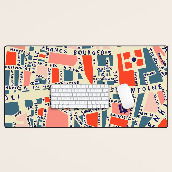paris map blue Desk Mat Gallery Image 1
