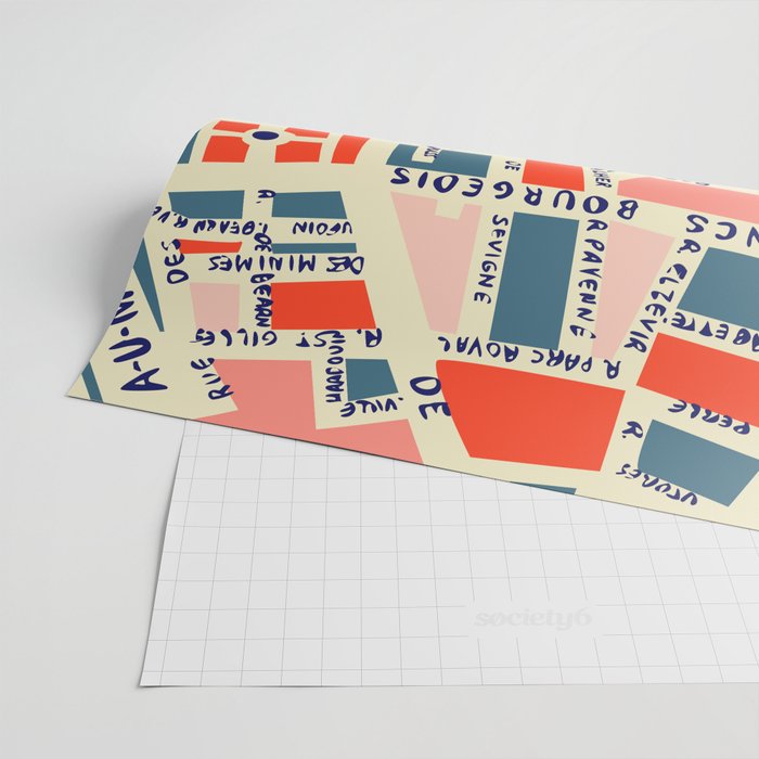 paris map blue Wrapping Paper Gallery Image 2