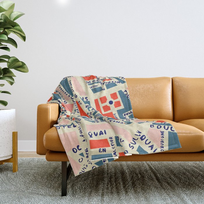 paris map blue Throw Blanket Gallery Image 1