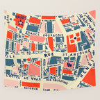 paris map blue Wall Tapestry Gallery Image 4