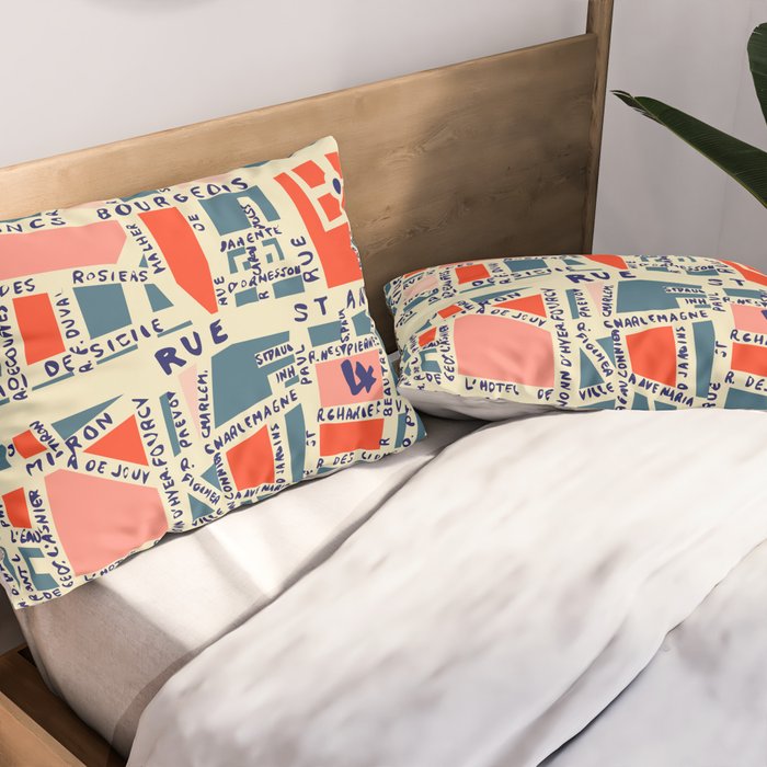 paris map blue Pillow Sham Gallery Image 2