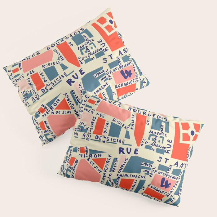paris map blue Pillow Sham Gallery Image 1
