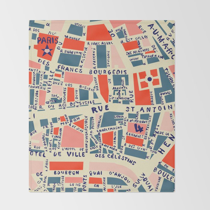 paris map blue Throw Blanket Gallery Image 2