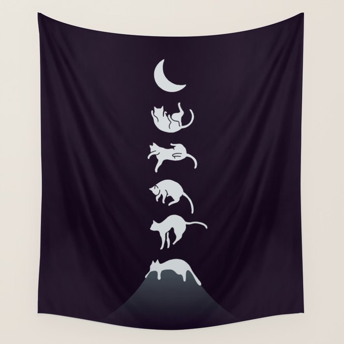 Cat Landscape 103: Falling Cat Moon Wall Tapestry Gallery Image 1
