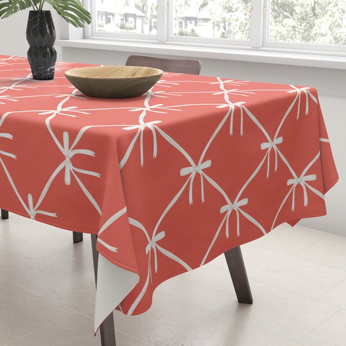 Bows & Ribbons Pattern XIII Bright Red Tablecloth Gallery Image 3