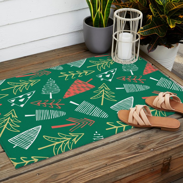 Christmas pine tree doodle pattern Outdoor Rug Gallery Image 2