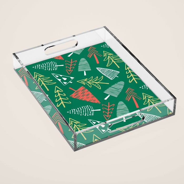 Christmas pine tree doodle pattern Acrylic Tray Gallery Image 1