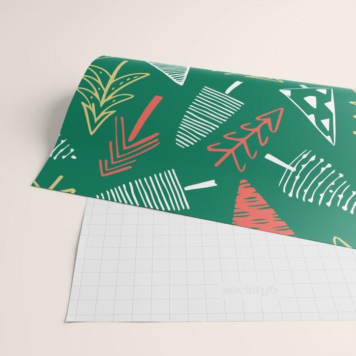 Christmas pine tree doodle pattern Wrapping Paper Gallery Image 2