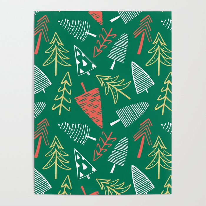 Christmas pine tree doodle pattern Poster Gallery Image 1
