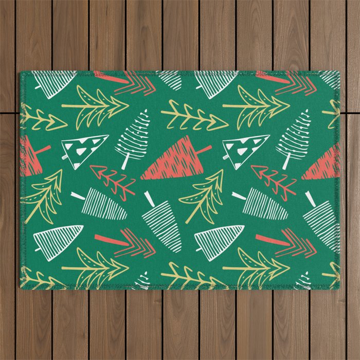Christmas pine tree doodle pattern Outdoor Rug Gallery Image 1