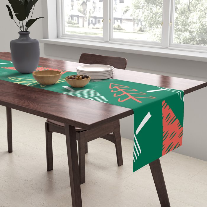 Christmas pine tree doodle pattern Table Runner Gallery Image 2