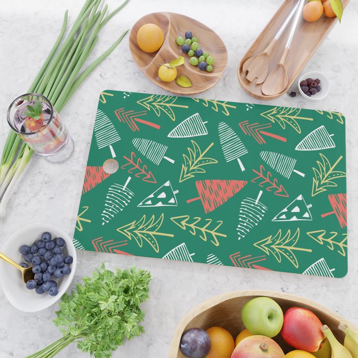 Christmas pine tree doodle pattern Cutting Board Gallery Image 2