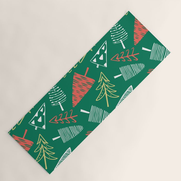 Christmas pine tree doodle pattern Yoga Mat Gallery Image 1