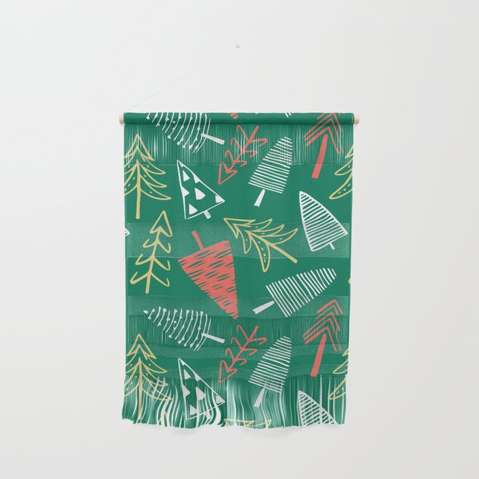 Christmas pine tree doodle pattern Wall Hanging Gallery Image 1