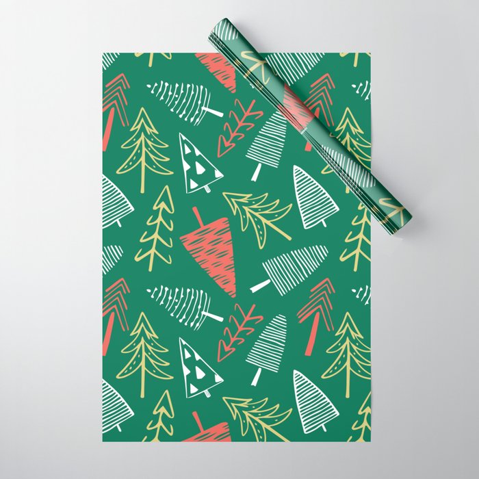 Christmas pine tree doodle pattern Wrapping Paper Gallery Image 1