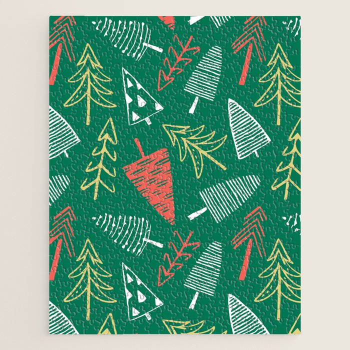 Christmas pine tree doodle pattern Jigsaw Puzzle Gallery Image 1