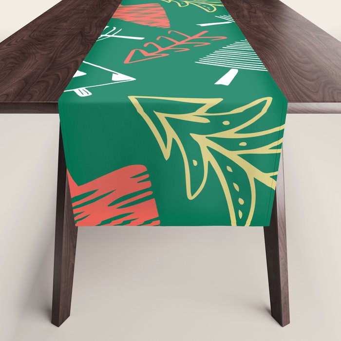 Christmas pine tree doodle pattern Table Runner Gallery Image 1