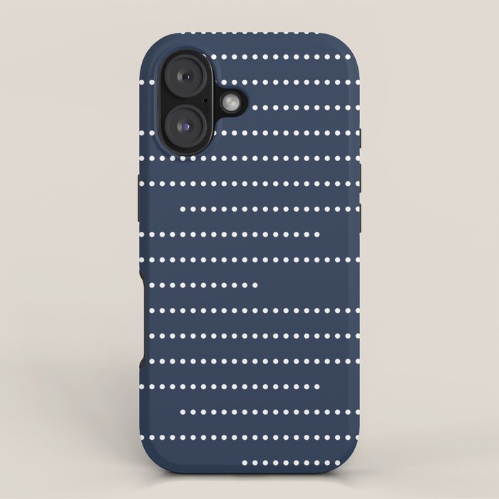 Blue and White Minimal Striped, Dots Pattern iPhone Case Gallery Image 1