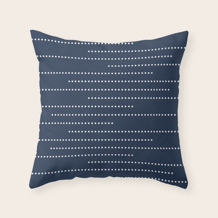 Blue and White Minimal Striped, Dots Pattern Throw Pillow Gallery Image 1