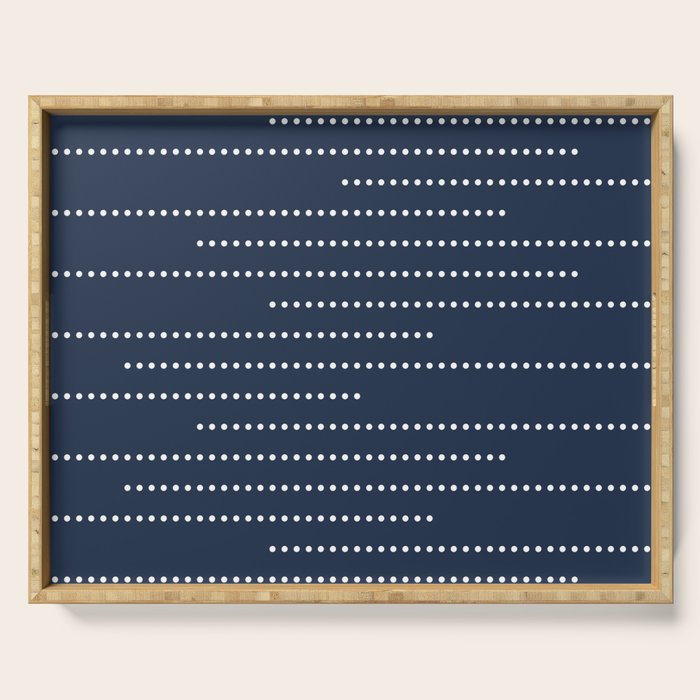 Blue and White Minimal Striped, Dots Pattern Serving Tray Gallery Image 1