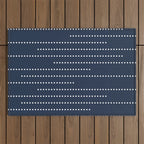 Blue and White Minimal Striped, Dots Pattern Outdoor Rug Gallery Image 1