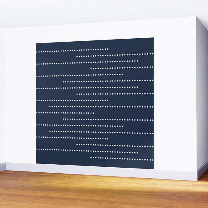 Blue and White Minimal Striped, Dots Pattern Wall Mural Gallery Image 2