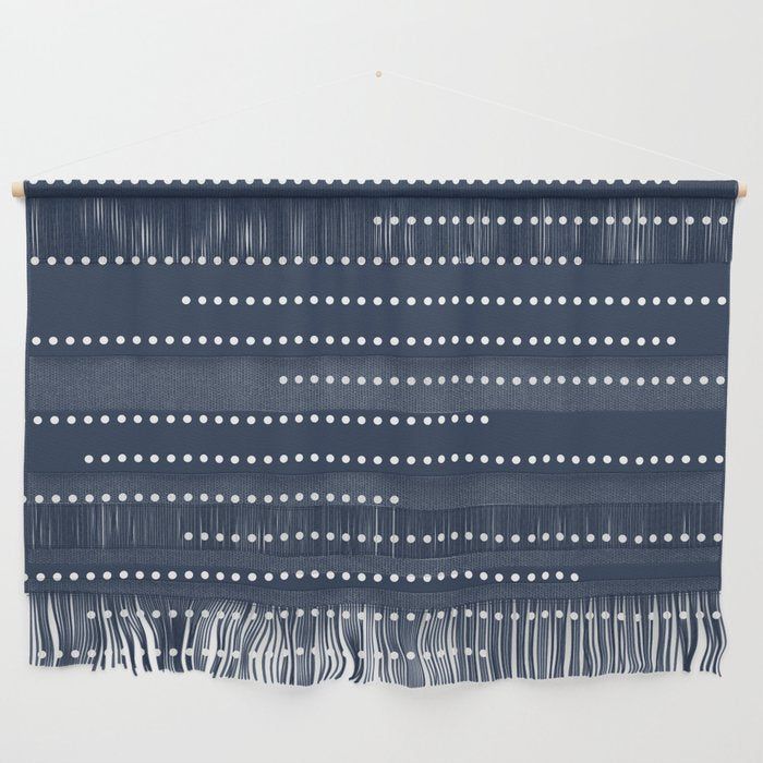 Blue and White Minimal Striped, Dots Pattern Wall Hanging Gallery Image 1