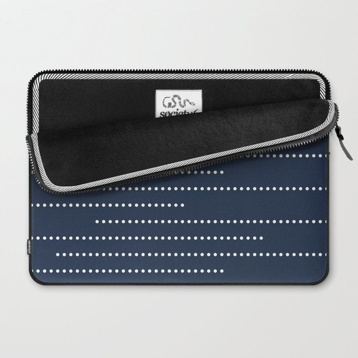 Blue and White Minimal Striped, Dots Pattern Laptop Sleeve Gallery Image 2