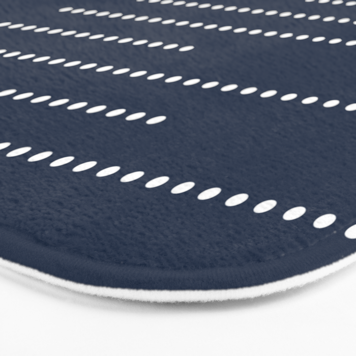 Blue and White Minimal Striped, Dots Pattern Bath Mat Gallery Image 3
