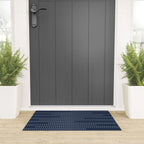 Blue and White Minimal Striped, Dots Pattern Welcome Mat Gallery Image 3