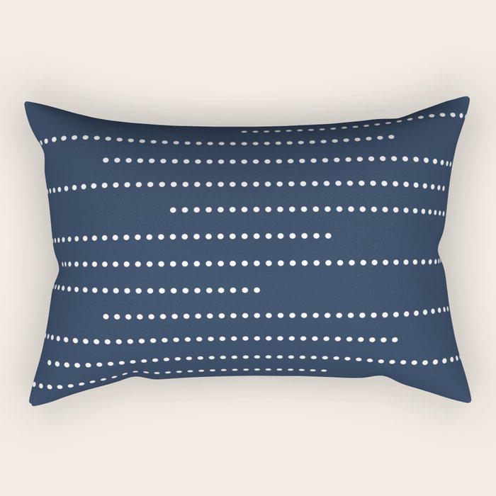 Blue and White Minimal Striped, Dots Pattern Rectangular Pillow Gallery Image 2