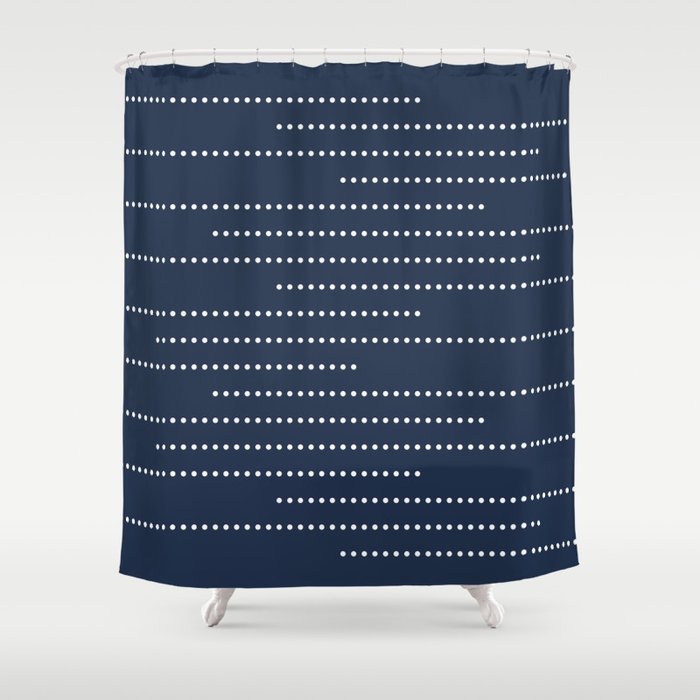 Blue and White Minimal Striped, Dots Pattern Shower Curtain Gallery Image 1