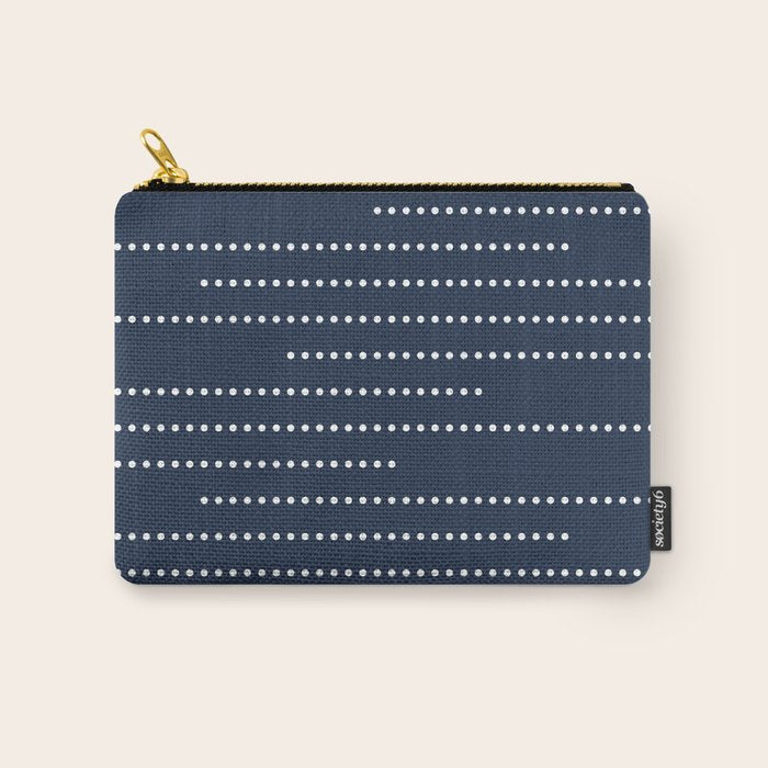 Blue and White Minimal Striped, Dots Pattern Carry All Pouch Gallery Image 1