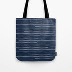 Blue and White Minimal Striped, Dots Pattern Tote Bag Gallery Image 1