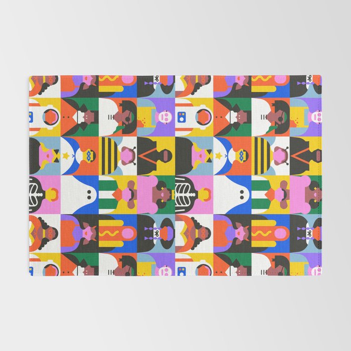Diverse people in halloween costume pattern Rug Gallery Image 2