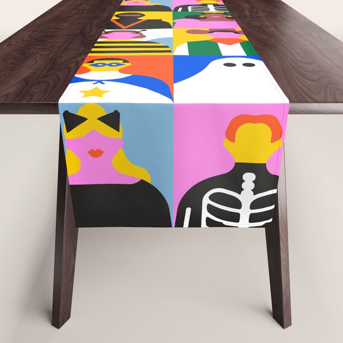 Diverse people in halloween costume pattern Table Runner Gallery Image 1