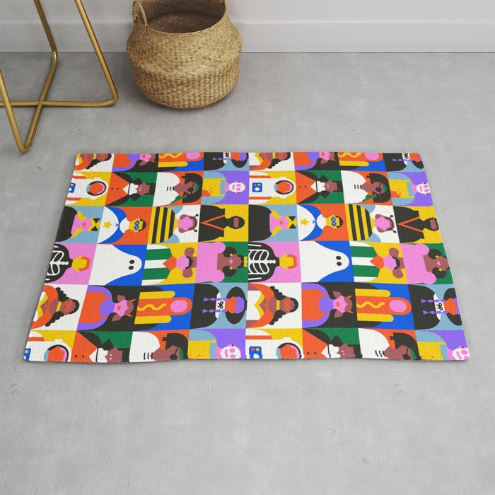 Diverse people in halloween costume pattern Rug Gallery Image 1