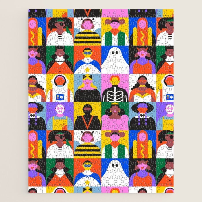 Diverse people in halloween costume pattern Jigsaw Puzzle Gallery Image 1