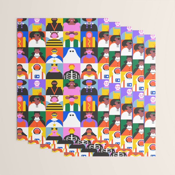 Diverse people in halloween costume pattern Wrapping Paper Gallery Image 3