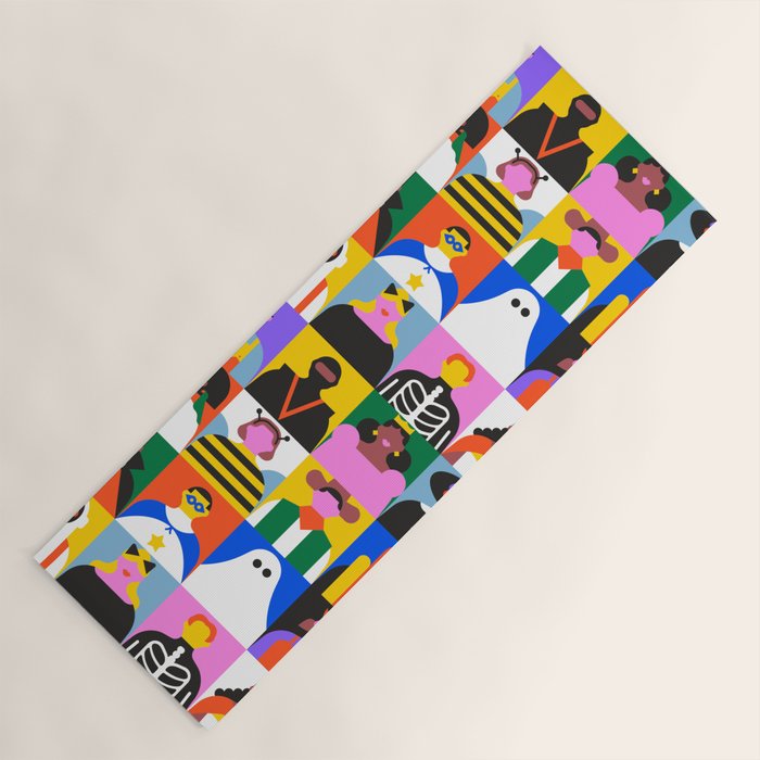 Diverse people in halloween costume pattern Yoga Mat Gallery Image 1