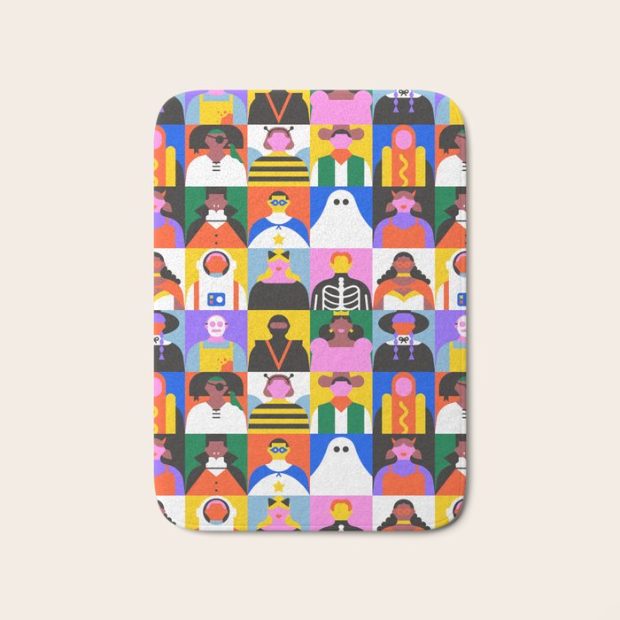 Diverse people in halloween costume pattern Bath Mat Gallery Image 1