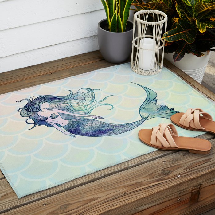 Watercolor Mermaid Outdoor Rug Gallery Image 2