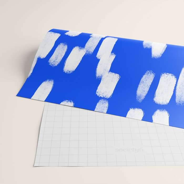 Cobalt Blue and White Brush Stroke Spots Wrapping Paper Gallery Image 2