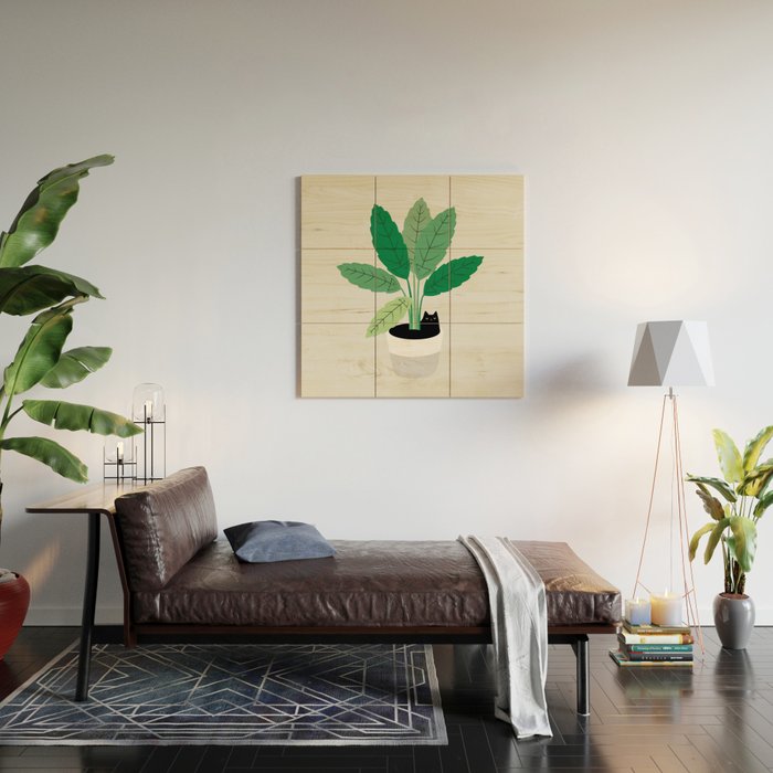 Cat and Plant 28: Something Fishy Wood Wall Art Gallery Image 2