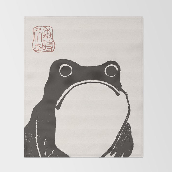 Matsumoto Hoji Japanese Grumpy Frog Art Print Throw Blanket Gallery Image 2